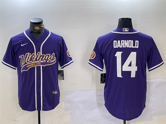 Men's Purple Minnesota Vikings #14 Sam Darnold Cool Base Stitched Baseball Jersey